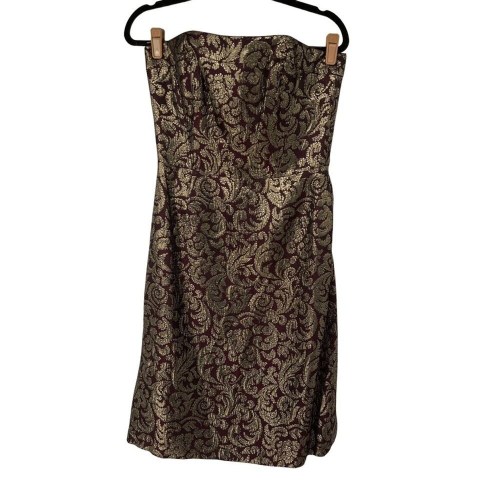 Talbots Burgundy‎ Gold Brocade Strapless Cocktail Party Dress
